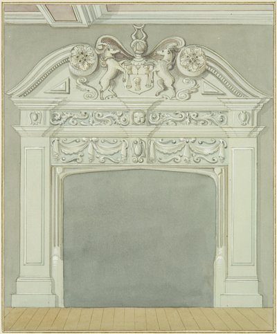 Skorsteinsstykke i lokalene ved siden av Guard House, Wine Street (akvarell på papir) av Thomas Leeson the Elder Rowbotham