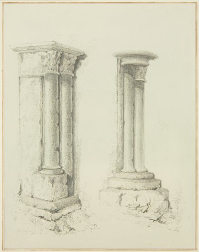 Kolonner i Mereweathers lokaler mellom Nicholas Street og Corn Street (blyant og akvarell på papir) av Thomas Leeson the Elder Rowbotham