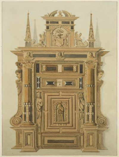 Døråpning i Langton Mansion, på baksiden (akvarell på papir) av Thomas Leeson the Elder Rowbotham