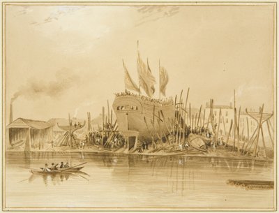 Eastern Wapping Dock, lansering av "Avon", 1826 av Thomas Leeson the Elder Rowbotham