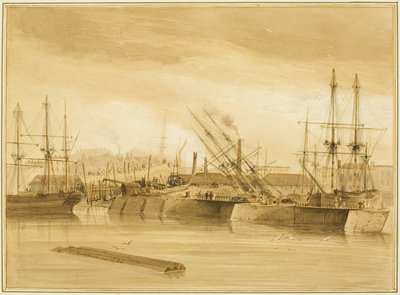Eastern Wapping Dock, som viser barken 'Avon' på aksjer av Thomas Leeson the Elder Rowbotham