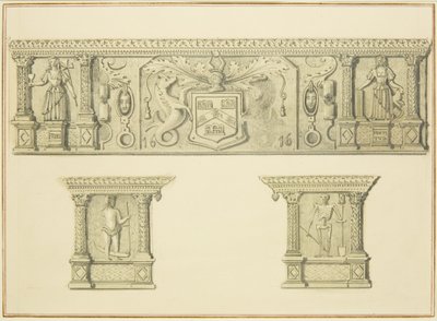 Frise på skorstein på 15 Broad Street (blyant og akvarell på papir) av Thomas Leeson the Elder Rowbotham