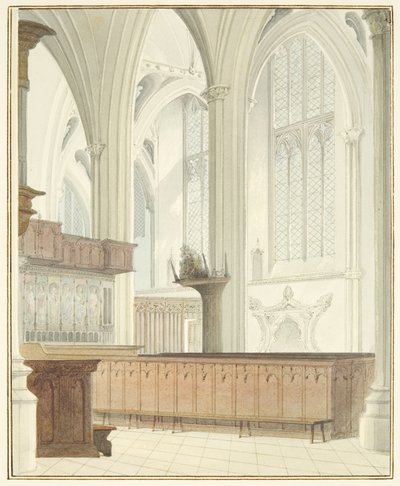 Interiør i Bristol Cathedral, nær Orgel (akvarell på papir) av Thomas Leeson the Elder Rowbotham