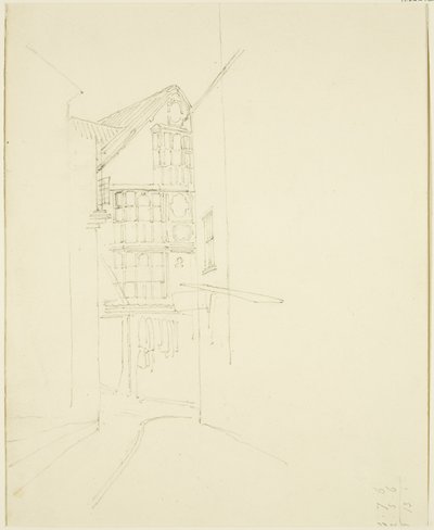 Ser inn i Pithay fra Wine Street (blyant på papir) av Thomas Leeson the Elder Rowbotham