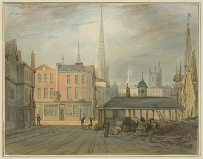 North East End of King Street, som viser walisisk marked (akvarell på papir) av Thomas Leeson the Elder Rowbotham