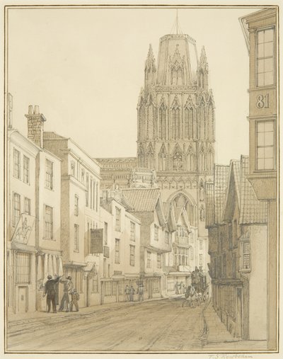 Nordutsikt over St Mary Redcliffe Church sett fra Redcliffe Street av Thomas Leeson the Elder Rowbotham