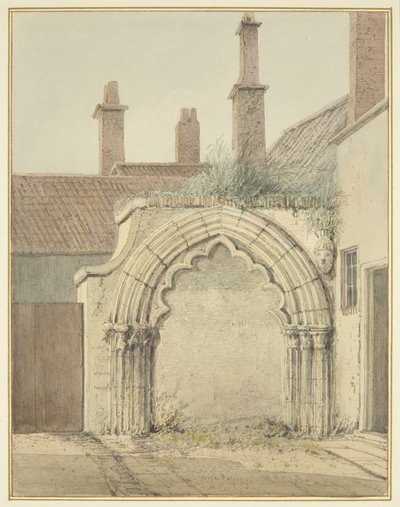 Old Gateway to Prebendal House fra Cloisters of Bristol Cathedral (akvarell på papir) av Thomas Leeson the Elder Rowbotham