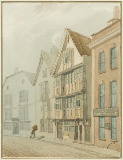 Gamle hus overfor Merchants' Hall (akvarell på papir) av Thomas Leeson the Elder Rowbotham