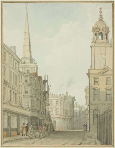 En del av Corn Street og Wine Street (akvarell på papir) av Thomas Leeson the Elder Rowbotham