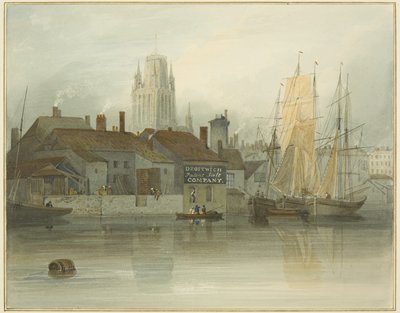 Redcliffe Tower og tilbake fra Ferry Slip, Queen Square, 1826 av Thomas Leeson the Elder Rowbotham