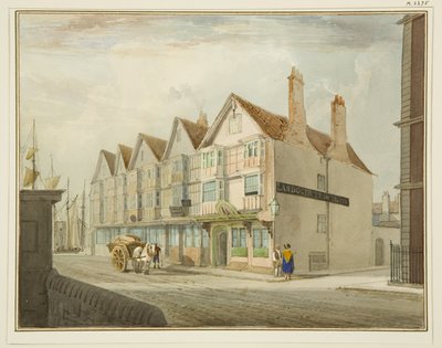Sørsiden av King Street med Llandoger Trow av Thomas Leeson the Elder Rowbotham