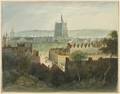 The Cathedral, College Green og College Street (akvarell på papir) av Thomas Leeson the Elder Rowbotham