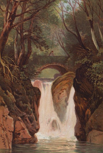 The English Lakes, Rydal Falls (farge litho) av Thomas Leeson the Elder Rowbotham