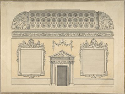 Design for seksjon av et rokokkorom, med et bukttak og utsmykket korintisk..., ca.1750. av Thomas Lightoler.