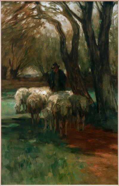 Hyrde med flokk av Thomas Ludwig Herbst