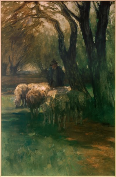 Saueflokk under trær av Thomas Ludwig Herbst