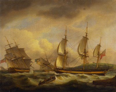 Et handelsskip i to posisjoner ved en elvemunning utenfor sørvestkysten av Thomas Luny