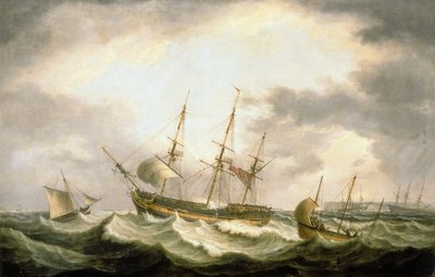 A Three Master adrift i Downs med hjelp for hånden (olje på lerret) av Thomas Luny