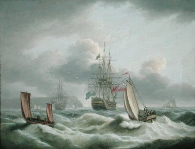 To dekkere som ligger utenfor Berry Head (olje på lerret) av Thomas Luny