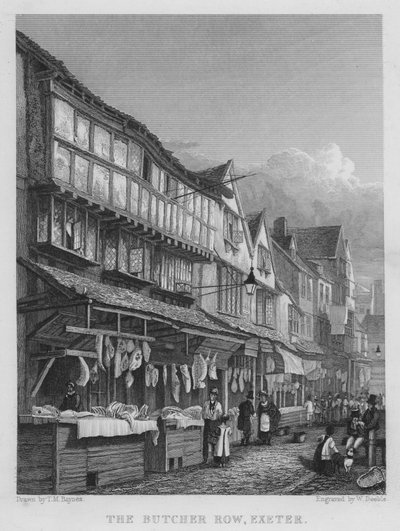 The Butcher Row, Exeter (gravering) av Thomas Mann (after) Baynes