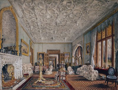 Salong i gotisk stil, ca. 1850 (akvarell) av Thomas Mann Baynes