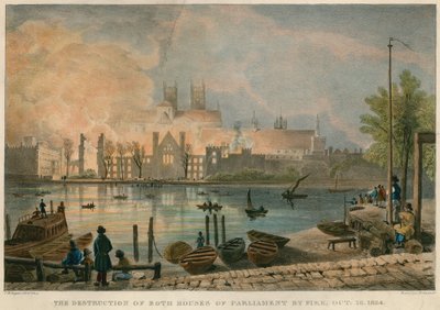 Ødeleggelsen ved brann av Houses of Parliament ved brann 16. oktober 1834 av Thomas Mann Baynes