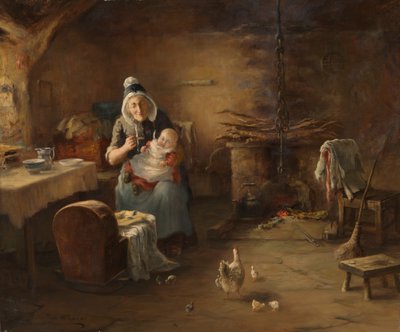 Interiør i en bondehytte (olje på lerret) av Thomas McEwan