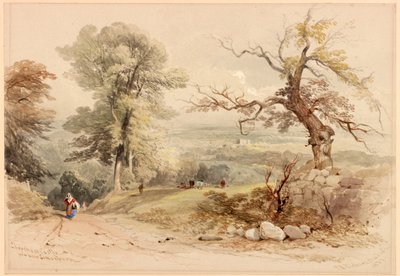Chip Chase Castle fra nær Simonburn (bc, blyant og wc på papir) av Thomas Miles II Richardson