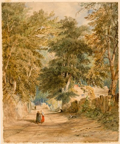 Landskap - Bane med figurer (kroppsfarge og akvarell på papir (om bord)) av Thomas Miles Richardson