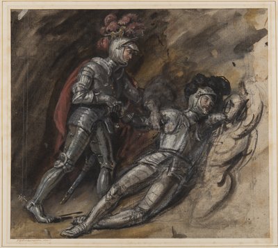 The Fallen Knight (blyant, wc og gouache på papir) av Thomas Miles Richardson