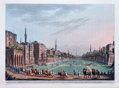 Hovedplassen i Grand Cairo, med Murad Beys-palasset, 1801 av Thomas Milton