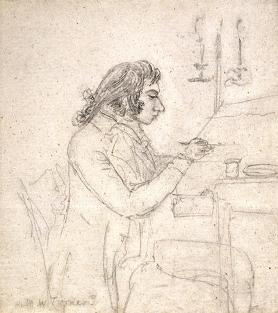 J. M. W. Turner ved et tegnebord; Verso: Mrs. Monro Asleep (blyant på off-white lagt papir) av Thomas Monro