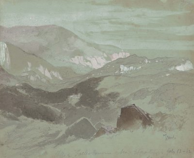 Cliffs of Ecclesbourne nær Hastings, 1862 (grafitt med vask på grått vevd papir) av Thomas Moran