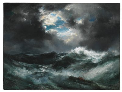 Månebelyst skipsvrak til sjøs av Thomas Moran