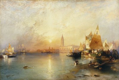 Solnedgang, Venezia; Santa Maria og hertugpalasset, 1902 av Thomas Moran
