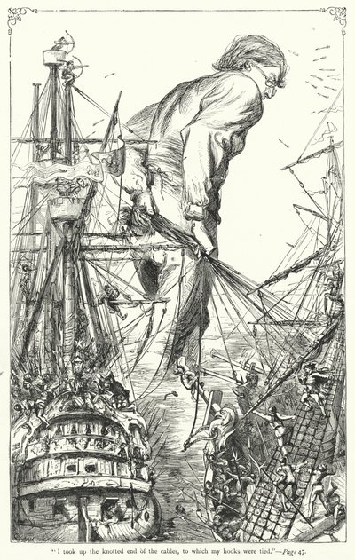 Illustrasjon for Gulliver's Travels av Jonathan Swift (gravering) av Thomas Morten