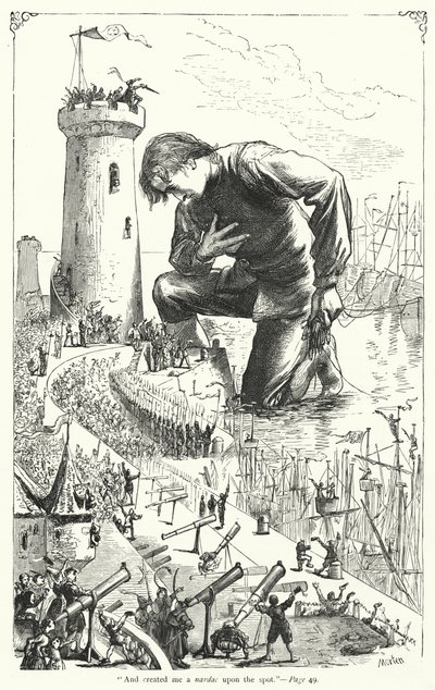 Illustrasjon for Gullivers reiser av Jonathan Swift (gravering) av Thomas Morten