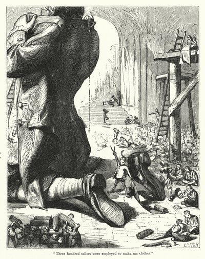 Illustrasjon for Gullivers reiser av Jonathan Swift (gravering) av Thomas Morten