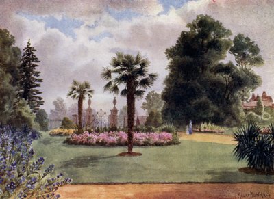 Kew Gardens: The Palm Trees and Main Gate (farge litho) av Thomas Mower Martin