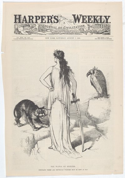 The Watch on Spoilers. De demokratiske tigrene og republikanske gribbene må holdes i sjakk. av Thomas Nast