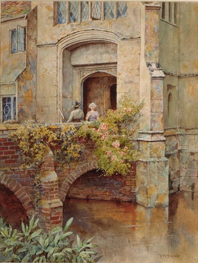 On the Bridge ved Baddesley Clinton Hall (akvarell på papir) av Thomas Nicholson Tyndale