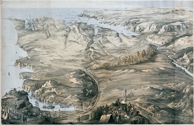 Panoramautsikt over forskansningen til de allierte hærene i England og Frankrike før Sebastopol (litografi, tonet) av Thomas Packer