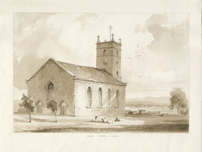 (Nedre) Gornal kirke: sepia tegning av Thomas Peploe Wood
