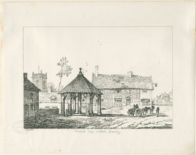 Abbots Bromley - Tudor Market Cross and House: penn- og blekktegning av Thomas Peploe Wood