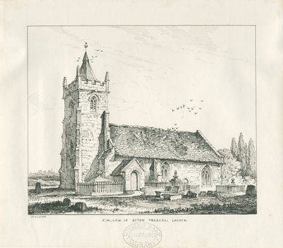 Acton Trussell Church: penn- og blekktegning, 1838 av Thomas Peploe Wood