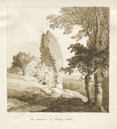 Audley - Heeley Castle: sepia-tegning av Thomas Peploe Wood