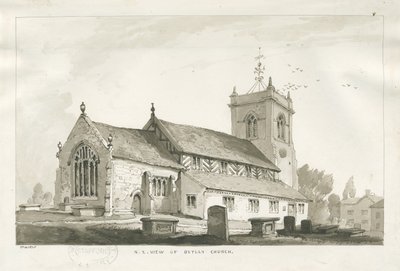 Betley Church: sepia-tegning, 1838 av Thomas Peploe Wood