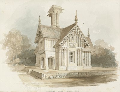 Blithfield - Lodge at Bagot Park: vannfargemaling av Thomas Peploe Wood