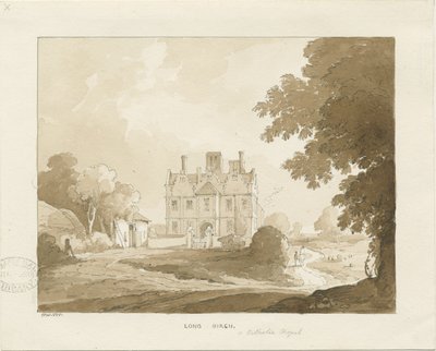 Brewood - Long Birch Hall: sepia-tegning, 1838 av Thomas Peploe Wood
