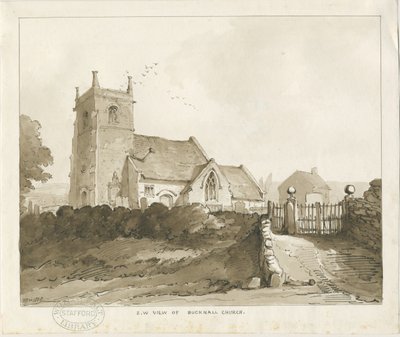 Bucknall Church: sepia-tegning av Thomas Peploe Wood